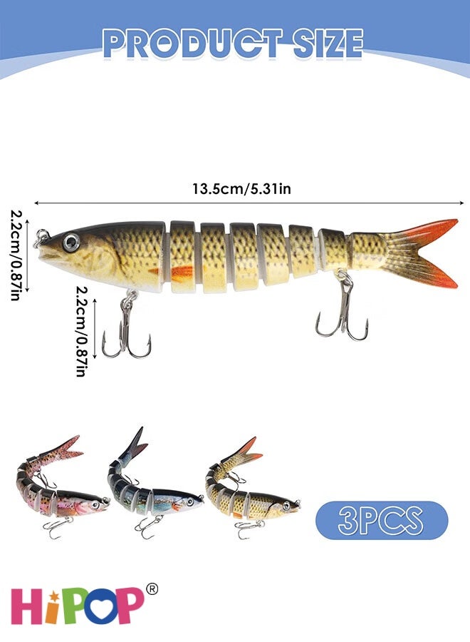 HIPOP 3 Pieces Predator Fishing Lure, Bionic Slow Sinking Artificial Pike Fishing Lures Multi-Jointed Fishing Lures with Triple Hooks for Predator, Pike, Trout - Image 4